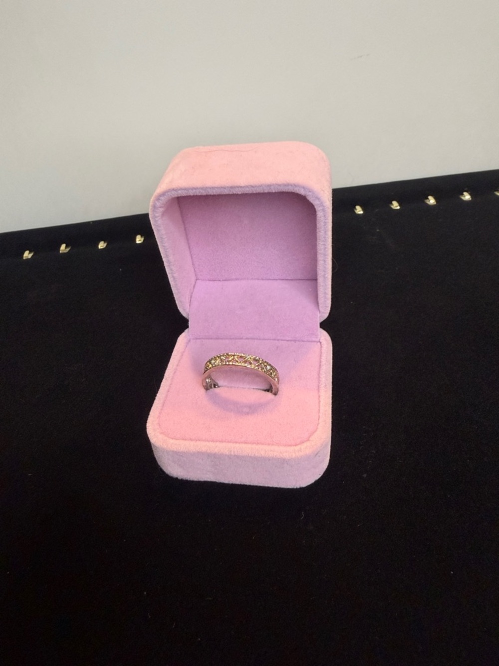 Pink Velvet Ring Box with Gold Accent Band